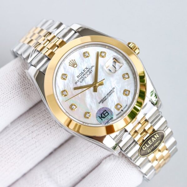 Clean Factory Rolex Datejust 126333 White Dial Fluted Yellow Gold Bezel Oyster/Jubilee Bracelet 904L Steel 3235 Movement 41mm Mens Watch