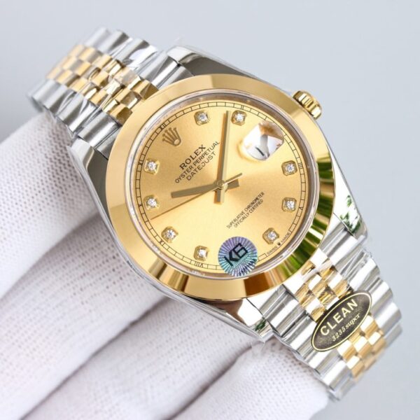Clean Factory Rolex Datejust 126303 Champagne Index Domed Bezel 41mm Oyster/Jubilee Bracelet Watch 904L Steel And Yellow Gold 3235 Movement