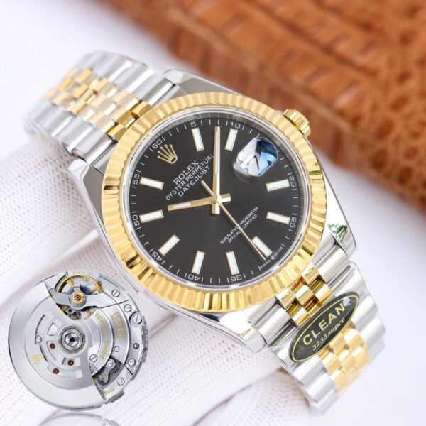 Clean Factory Rolex Datejust 126303 Black Dial Domed Yellow Gold Bezel Oyster/Jubilee Bracelet 904L Steel 3235 Movement 41mm Mens Watch