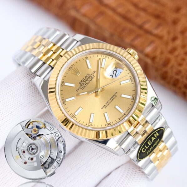 Clean Factory Rolex Datejust 126303 Champagne Index Domed Bezel 41mm Oyster/Jubilee Bracelet Watch 904L Steel And Yellow Gold 3235 Movement