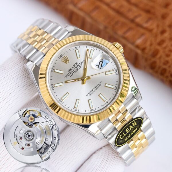 Clean Factory Rolex Datejust 126303 Silver Dial Domed Yellow Gold Bezel Jubilee Bracelet 904L Steel 3235 Movement Mens Watch