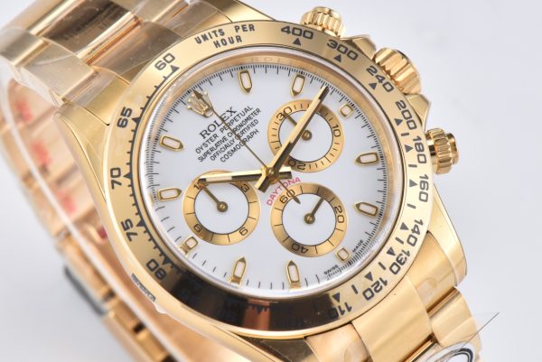 Clean Factory Rolex Daytona Chronograph White Dial Yellow Gold Bezel&Case&Bracelet 7750/4130 Movement