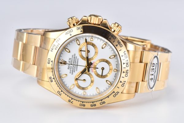 Clean Factory Rolex Daytona Chronograph White Dial Yellow Gold Bezel&Case&Bracelet 7750/4130 Movement