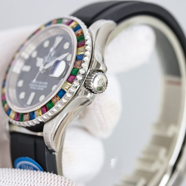 Clean Factory Rolex Yacht Master 40mm Black Dial Diamonds Bezel 904L Steel Case Oysterflex Rubber Strap 1:1 Best Edition 2836/3235 Movement