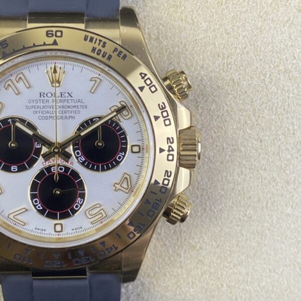Clean Factory Rolex Daytona Chronograph White&Black Arabic Dial Yellow Gold Ceramic Bezel&Case Black Rubber Strap 7750/4130 Movement