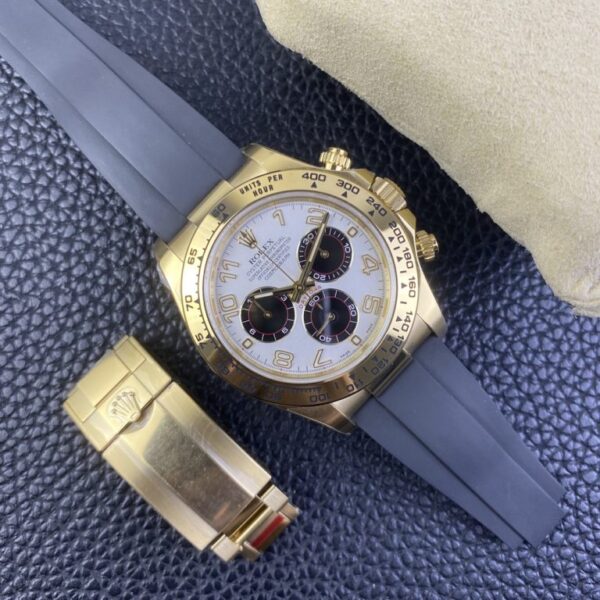 Clean Factory Rolex Daytona Chronograph White&Black Arabic Dial Yellow Gold Ceramic Bezel&Case Black Rubber Strap 7750/4130 Movement