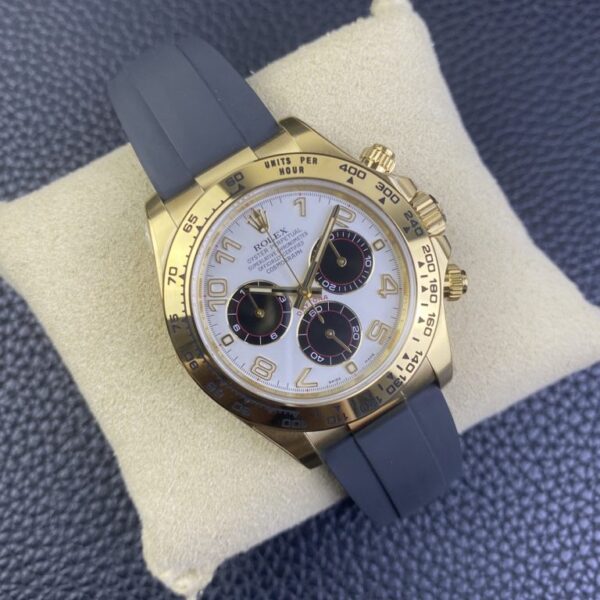 Clean Factory Rolex Daytona Chronograph White&Black Arabic Dial Yellow Gold Ceramic Bezel&Case Black Rubber Strap 7750/4130 Movement