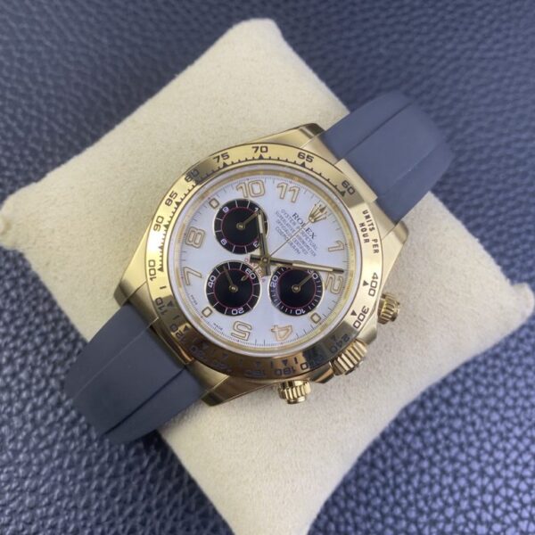 Clean Factory Rolex Daytona Chronograph White&Black Arabic Dial Yellow Gold Ceramic Bezel&Case Black Rubber Strap 7750/4130 Movement