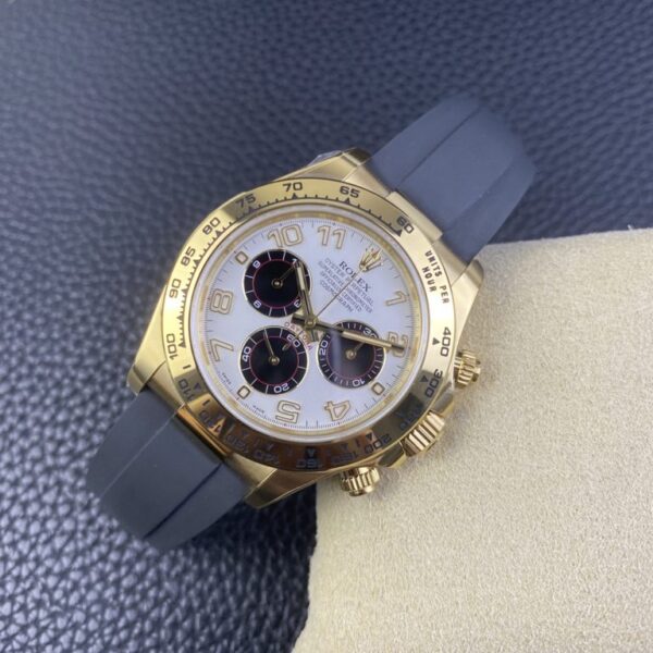 Clean Factory Rolex Daytona Chronograph White&Black Arabic Dial Yellow Gold Ceramic Bezel&Case Black Rubber Strap 7750/4130 Movement