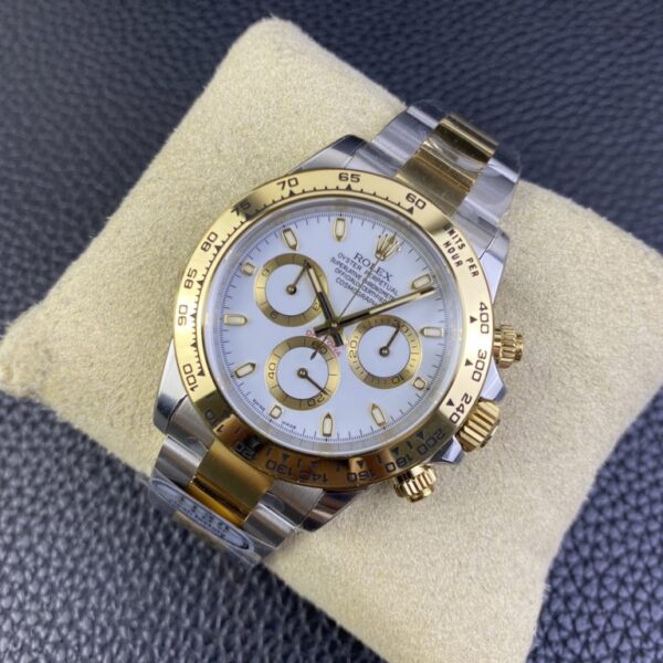 Clean Factory Rolex Daytona Chronograph White&Gold Dial Yellow Gold Bezel Stainless Steel Case Two-Tone Bracelet 7750/4130 Movement