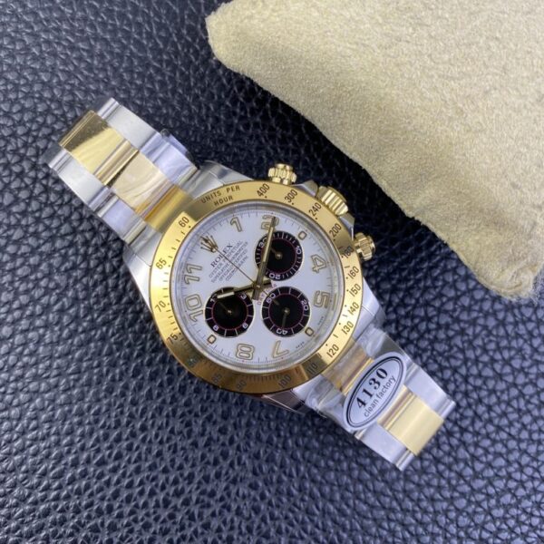 Clean Factory Rolex Daytona Chronograph White&Black Arabic Dial Yellow Gold Bezel Stainless Steel Case Two-Tone Bracelet 7750/4130 Movement