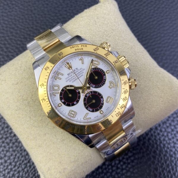 Clean Factory Rolex Daytona Chronograph White&Black Arabic Dial Yellow Gold Bezel Stainless Steel Case Two-Tone Bracelet 7750/4130 Movement
