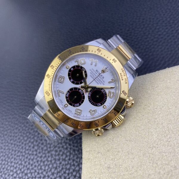 Clean Factory Rolex Daytona Chronograph White&Black Arabic Dial Yellow Gold Bezel Stainless Steel Case Two-Tone Bracelet 7750/4130 Movement