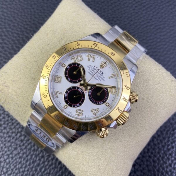 Clean Factory Rolex Daytona Chronograph White&Black Arabic Dial Yellow Gold Bezel Stainless Steel Case Two-Tone Bracelet 7750/4130 Movement